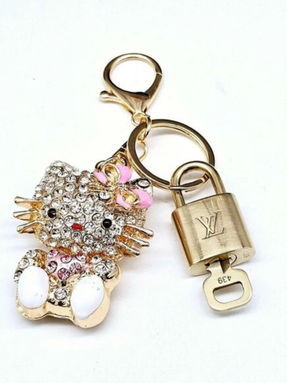 Authentic Louis Vuitton Gold Lock 🔒 Keychain Bag Unbranded Hello Kitty Charm LV